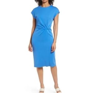Halogen Twist Front Knit Sheath Dress Blue Palace SZ S